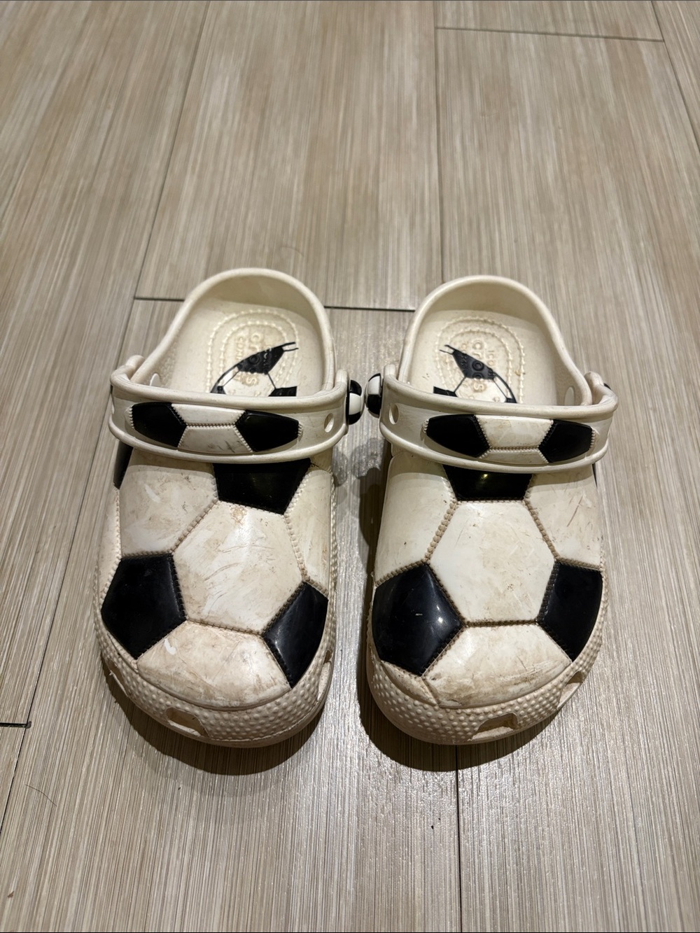 CROCS Kids Soccer Print Clog Sandals in White and Black